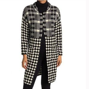 CENY Houndstooth Pocket Front Cardigan Size Small